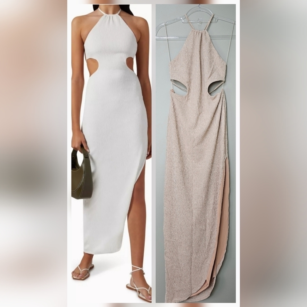 RUMER Women's Willow Cut Out Sleeveless Maxi Dress, GOLD Sparkle, Size MED